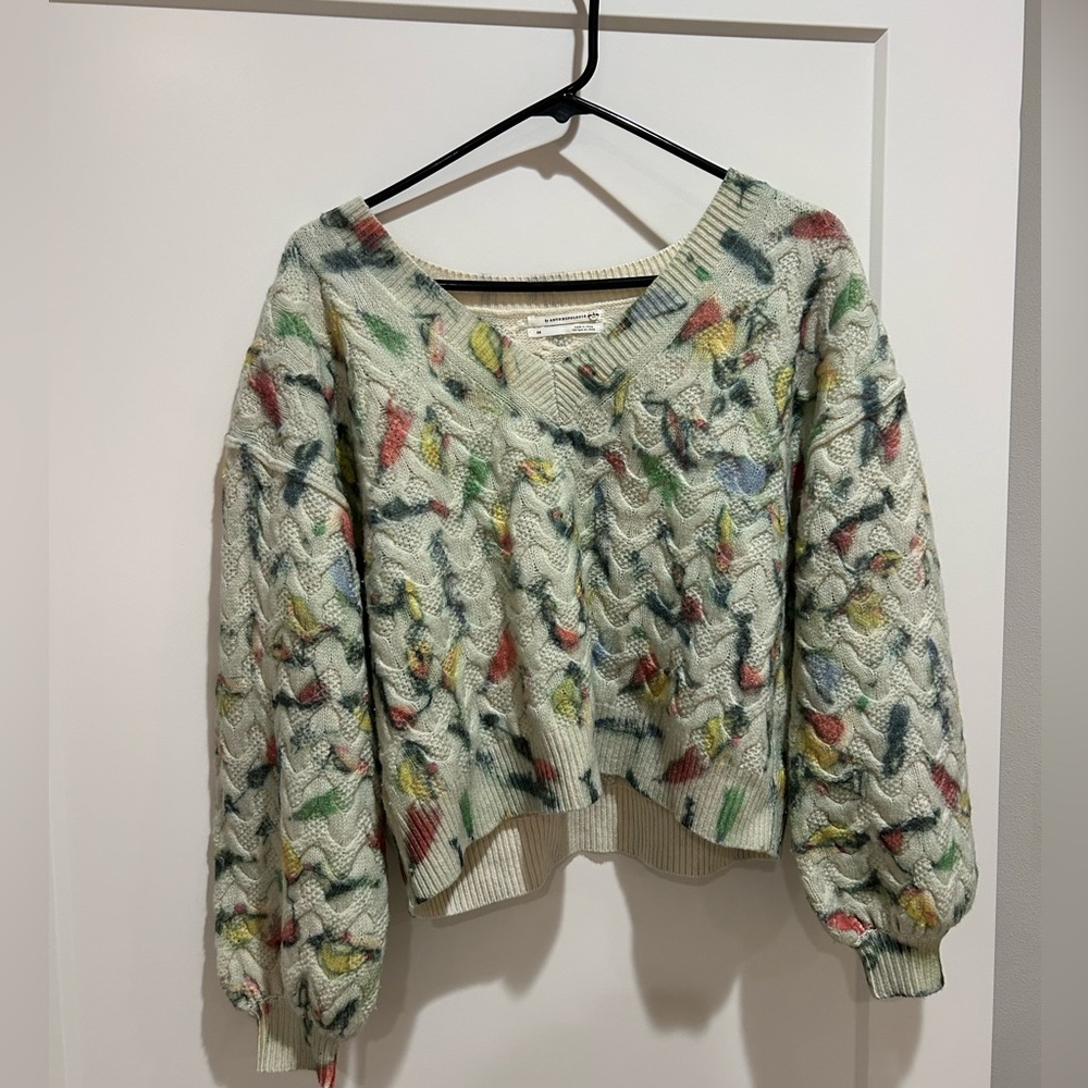 Anthropologie Multicolor Cable Knit Wool Sweater